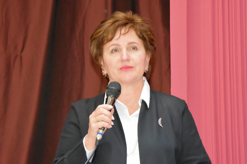 Rector Tatyana Petrova giving an address